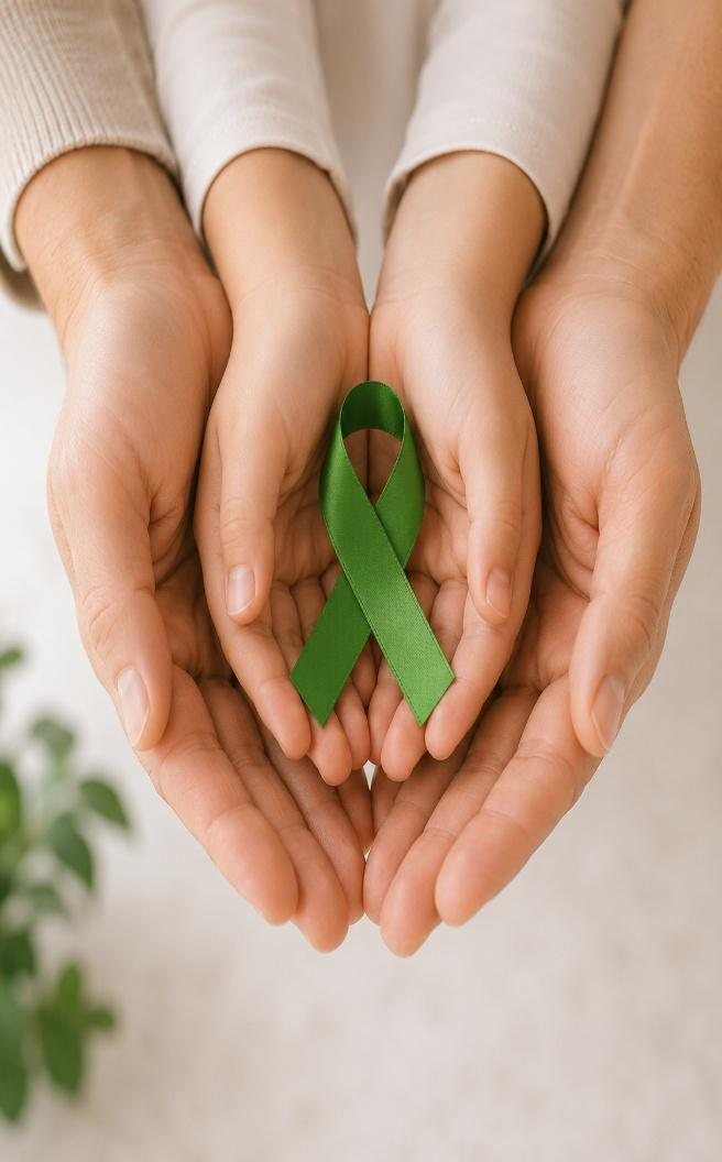 يدان تحملان شريط التوعية الأخضر